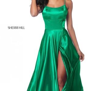 Sherri Hill Emerald Satin Dress